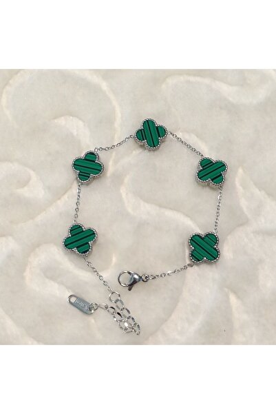 ANGELSS JEWELLERY Yonca Model Yeşil Gümüş Bileklik (Yonca Yeşil Gümüş Çelik Bileklik) Van Cleeff