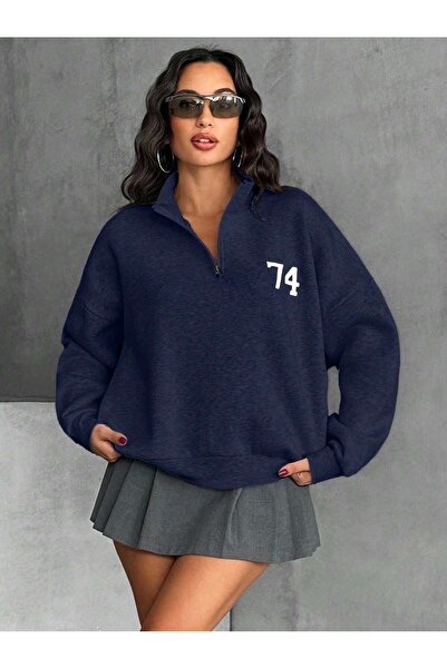 COOLHILL سترة ليورا النسائية ياقة مرتفعة متوسطة الطول بسحاب نصفي ومطرزة قصة ف...