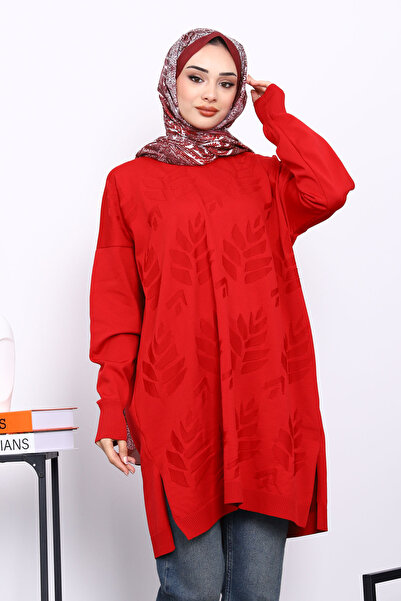 İmajButik Red Cold Thread Mercerized Knitwear Tunic