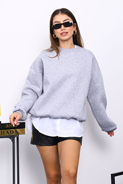 İmajButik Γκρι ποδηλατικό μπλουζάκι με λαιμόκοψη και τρεις κλωστές