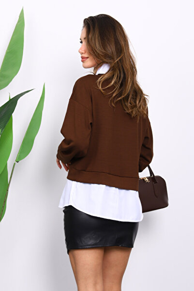 İmajButik Καφέ πουκάμισο συνδυασμός υφασμάτων Modal Sweat