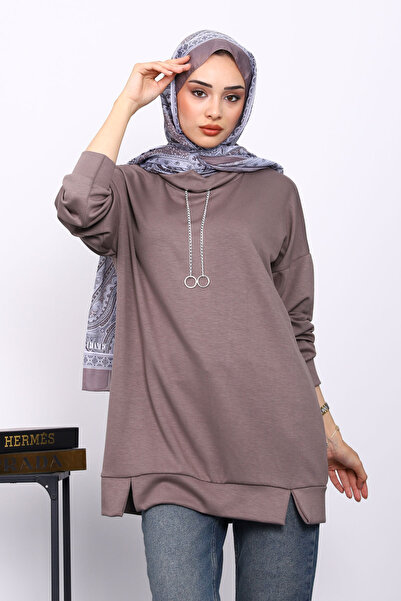 İmajButik Modal Tunic with Mink Collar Detail
