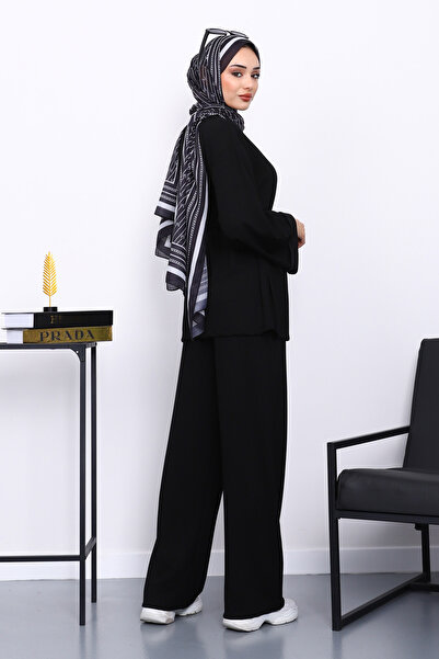 İmajButik Black Belted Trousers Modal Suit with Pockets