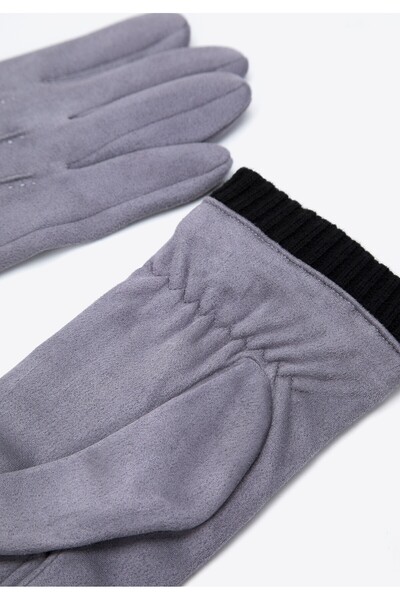 Wittchen Men's Grey Polyester Gloves with Diagonal Stitching and Rib Cuff
