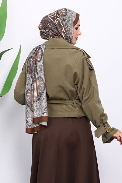 İmajButik Χακί διπλό πέτο κοντό παλτό με κορδόνι με λαιμόκοψη