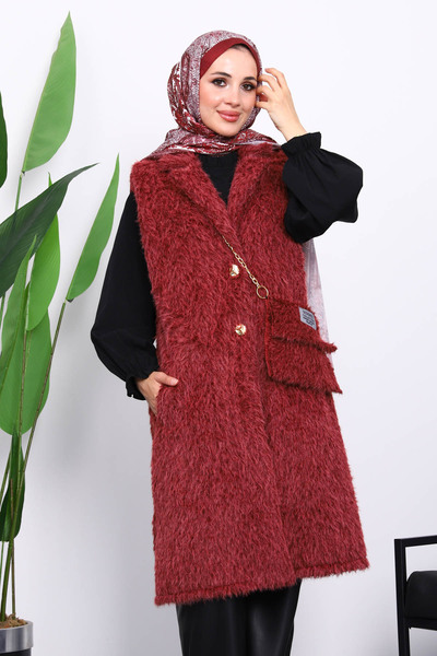 İmajButik Plum Bag Angora Plush Fur Vest with Gift