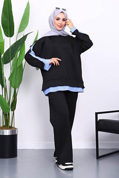 İmajButik Black Shirt Paneled Scuba Suit