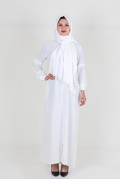 Nisrina Collection Arlina Uzun Şallı Fermuarlı Pamuk Aerobin Namaz Elbisesi