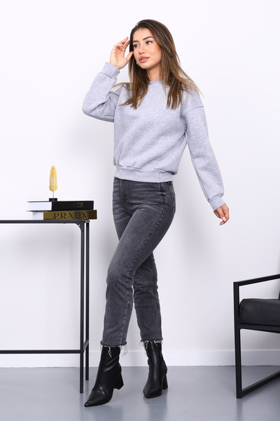 İmajButik Gray Crew Neck Three Thread Sweat