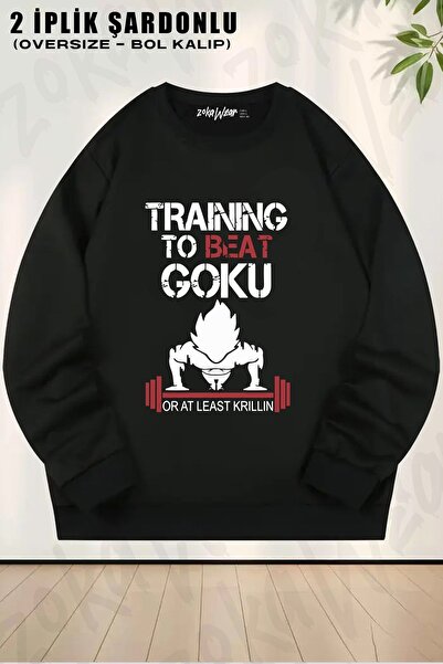ZOKAWEAR Unisex Train To Beat Goku cu imprimeu supradimensionat guler rotund ...