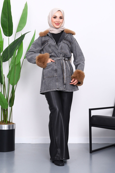 İmajButik Джинсова куртка з коміром і хутром