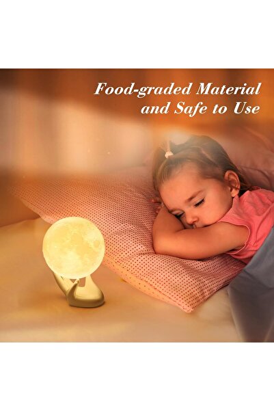 Generic 3D Moon Lamp with Ceramic Base — 8cm Levitating LED Night Light, Touch Brightness (White)