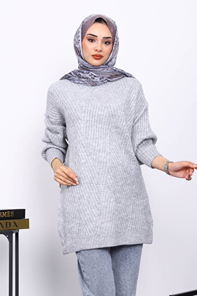 İmajButik Gray Crew Neck Knitwear Sweater