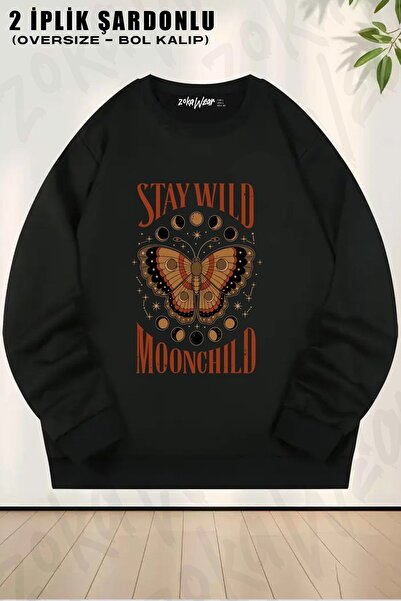 ZOKAWEAR Унісекс Stay Wild Moonchild з принтом Oversize Світшот з велосипедним коміром