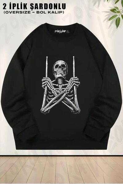 ZOKAWEAR Unisex Bateri v7 cu imprimeu supradimensionat guler rotund Swea tricou