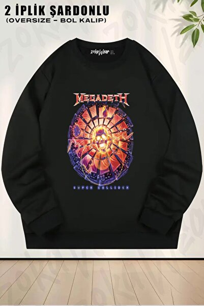 ZOKAWEAR Unisex Megadeth Super cu imprimeu supradimensionat guler rotund Swea...
