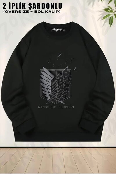 ZOKAWEAR Unisex Survey Attack On Titan cu imprimeu supradimensionat guler rot...