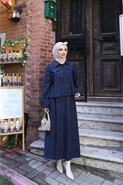 NİSUM MODA Suede Skirt Suit with Pocket Detail