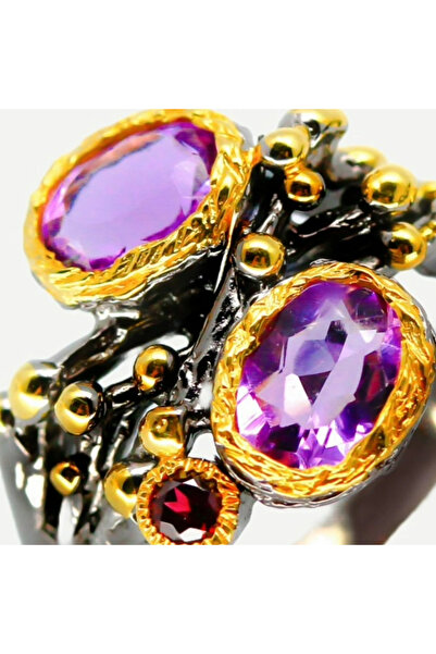 FashionBijoux Inel din argint 925 cu ametist si granat, 7