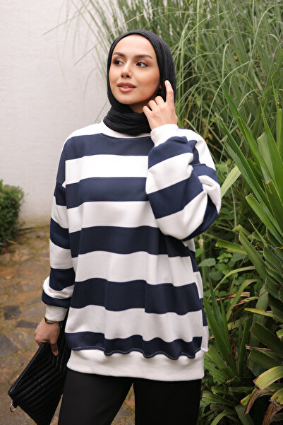 İmajButik Navy Blue Crew Neck Three Thread Sweat