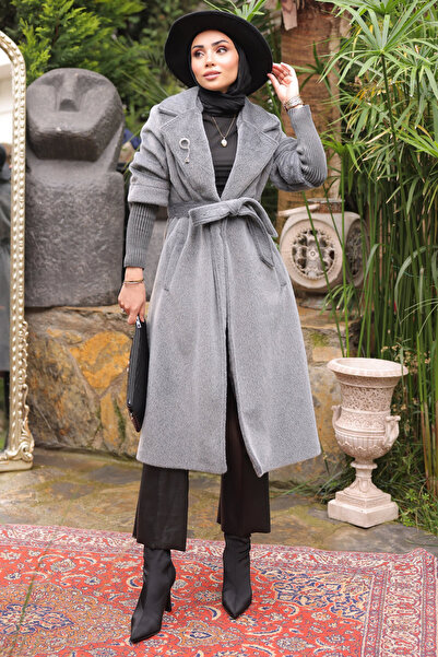 İmajButik Smoked Sleeves Knitted Angora Coat