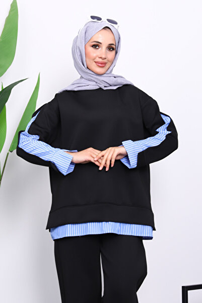 İmajButik Μαύρο πουκάμισο συνδυασμός υφασμάτων Σετ καταδυτικής στολή