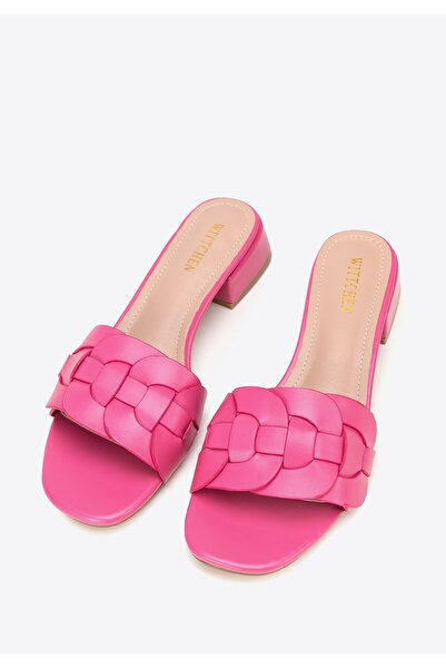 Wittchen Șlapi de damă cu toc jos, împletiți, din imitație de piele roz