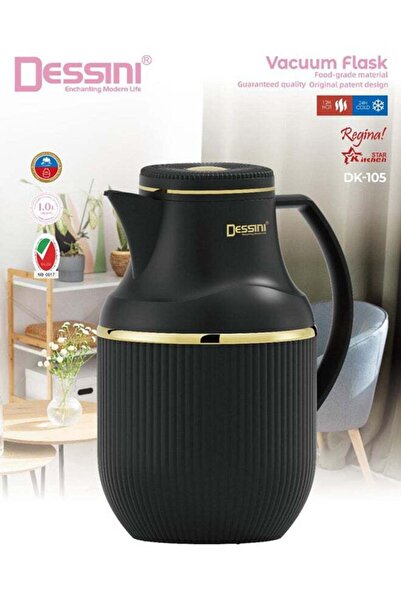 Generic DESSINI Dessini Tea & Coffee Vacuum Flask 1L Dk105 Black/Gold