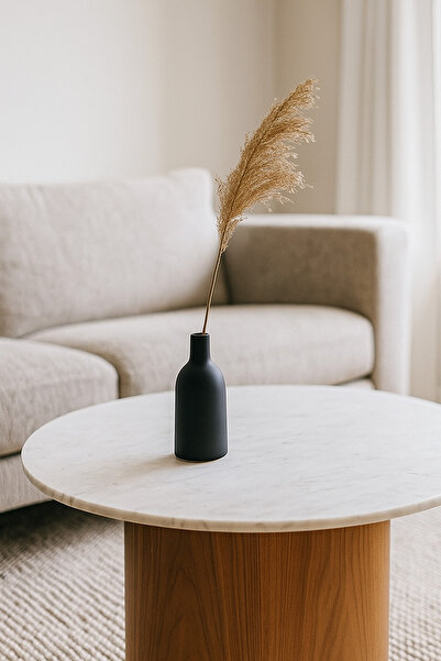 MARIA HOMES مزهرية خزفية سوداء على شكل زجاجة - مزهرية زخرفية بسيطة ذات عنق ضيق