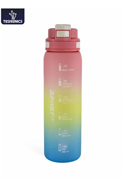 Generic Toshionics 1000ml Motivational Sports Water Bottle with Time Markers, One-Touch Lid, Flip-Up Integr