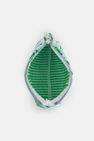 ICONE BAG Lime Printed Triangle Makeup Bag, Inside Line Printed Light Lilac Background Makeup Bag