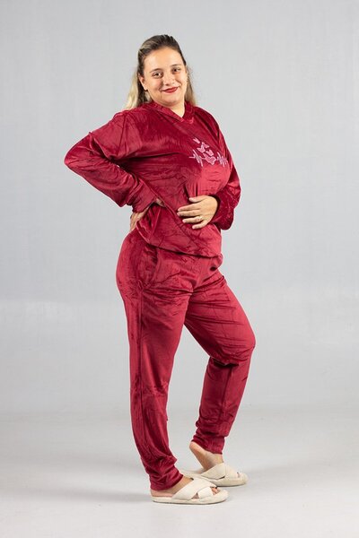Truva XXL Large Size Burgundy Velvet Hooded Sets