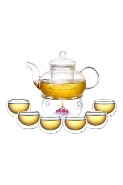 Generic 9-Piece Tea Cup And Teapot Set Clear 30ml