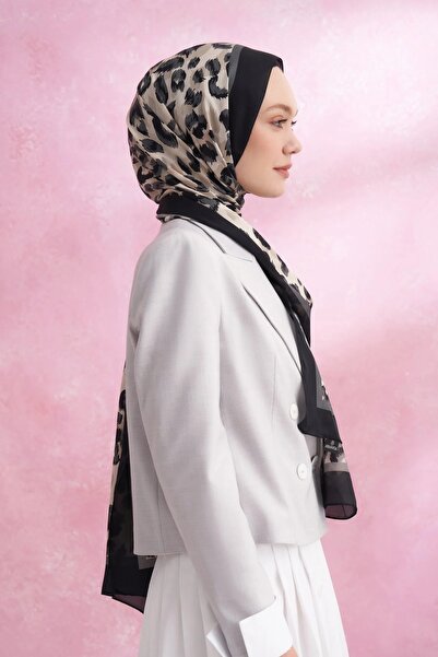 ARMANDA Multi Leopard Patterned Imported Voile Shawl - Black-Grey