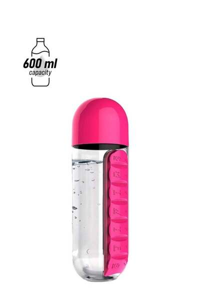Generic CYTHERIA Plastic Water Bottle With Daily Pill Box Organizer Pink/Clear