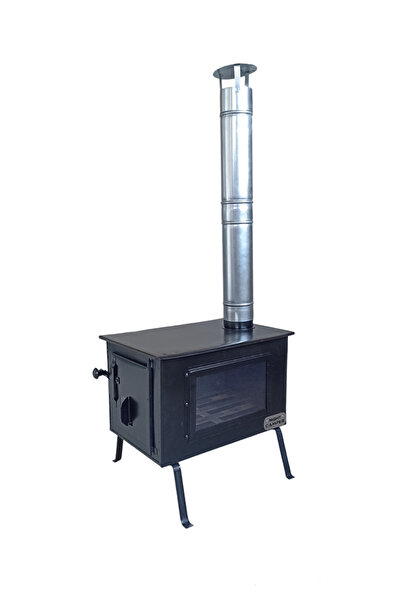 NİGHT CAMPER Kamp Sobası ( Şömine Camlı Mini Kamp Sobası) cam sağda ( mdL2)