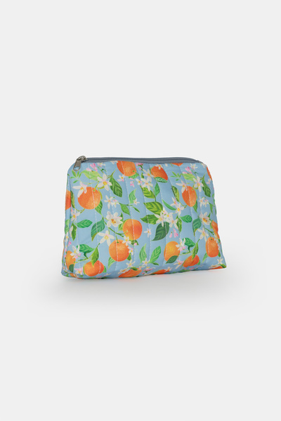 ICONE BAG Orange Printed Quilted Triangle Makeup Bag, Inside Line Printed Makeup Bag