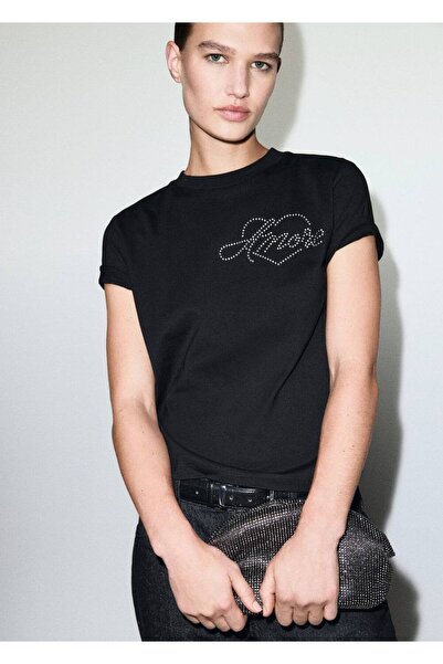 MANGO Woman Taş detaylı yazılı tişört