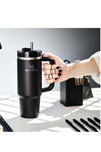 Generic Stanley Quencher H2.0 FlowState Vacuum Insulated Tumbler â€“ 40 oz Black Stainless Steel Travel Mug