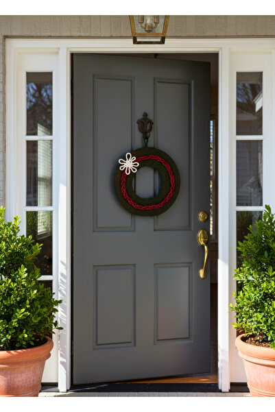 HomeTurko El Yapımı Jüt Halat Kapı Süsü Kırmızı Yeşil Dekoratif Duvar Süsü Doğal Yılbaşı Kapı Çelengi El İşi