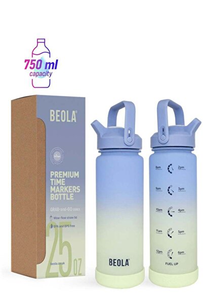 Generic BEOLA Motivational Water Bottle with Time Markers and Straw Lid - 750ml, Violet Mist