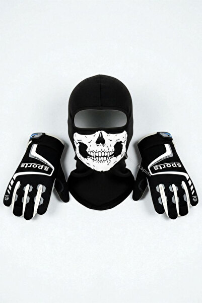 Mustran Tactical Skull 2-Piece Winter Motorcycle Gloves L-Xl and Balaclava Mask Set Anti-Slip