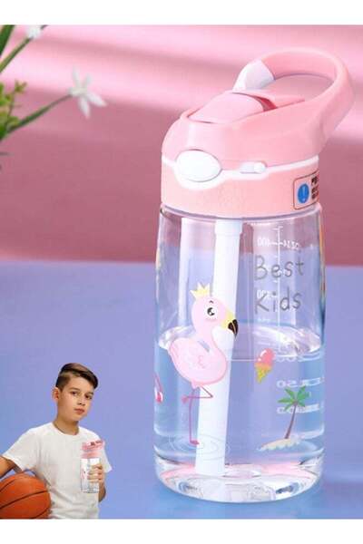 Generic TAPIT Kids Water Bottle with Straw Lid Reusable Durable Plastic Spout Cover and Built-in Carrying L