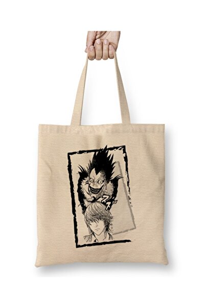 Toyaso Kira And Ryuk Death Note Λευκή υφασμάτινη τσάντα με μακρύ χερούλι Τσάν...