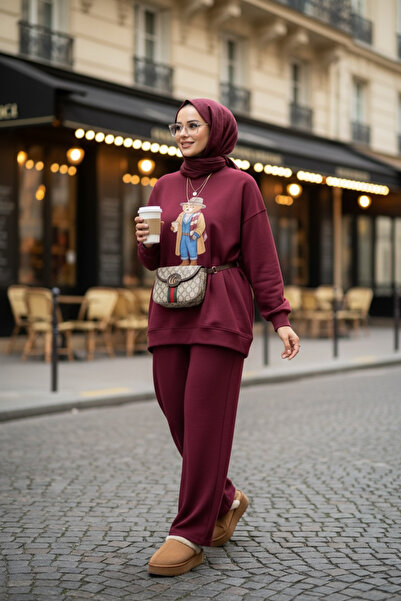 Aselim Hijap Moda The Bear Society Special Collection Double Suit |   Cotton Stretch Fabric Burgundy