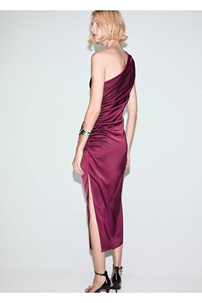 MANGO Woman Yan yırtmaçlı asimetrik saten elbise