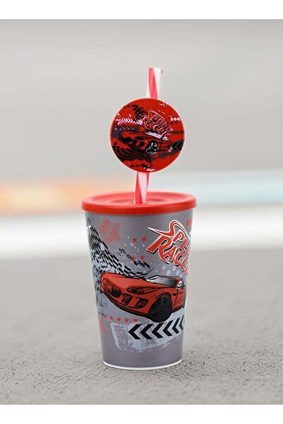 Generic HEREVIN Herevin 340ml Speed Racer Printed Kids Tumbler with Fancy Straw â€“ Multicolor BPA-Free PP