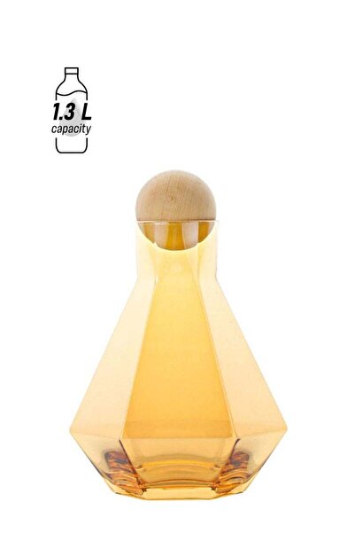 Generic Shuer Glass Water Bottle With Six Edge And Wooden Stopper Yellow