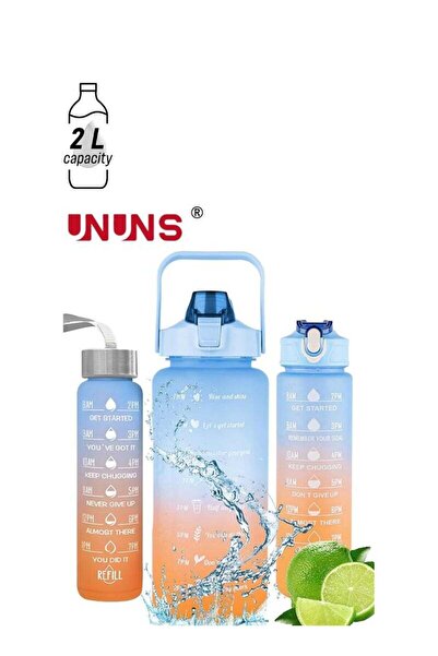 Generic UNUNS Sports Water Bottle,3 PCS Water Bottles With Straw And Handle,300mL 900mL 2000mL Motivational
