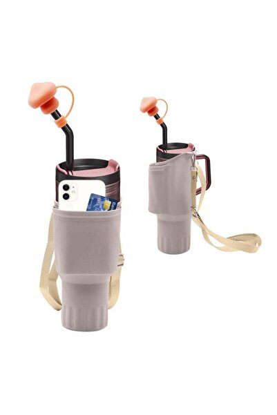 Generic Silicone Water Bottle Bag for Stanley 40 Oz Tumbler with Handle, Adjustable Shoulder Strap, Straw C